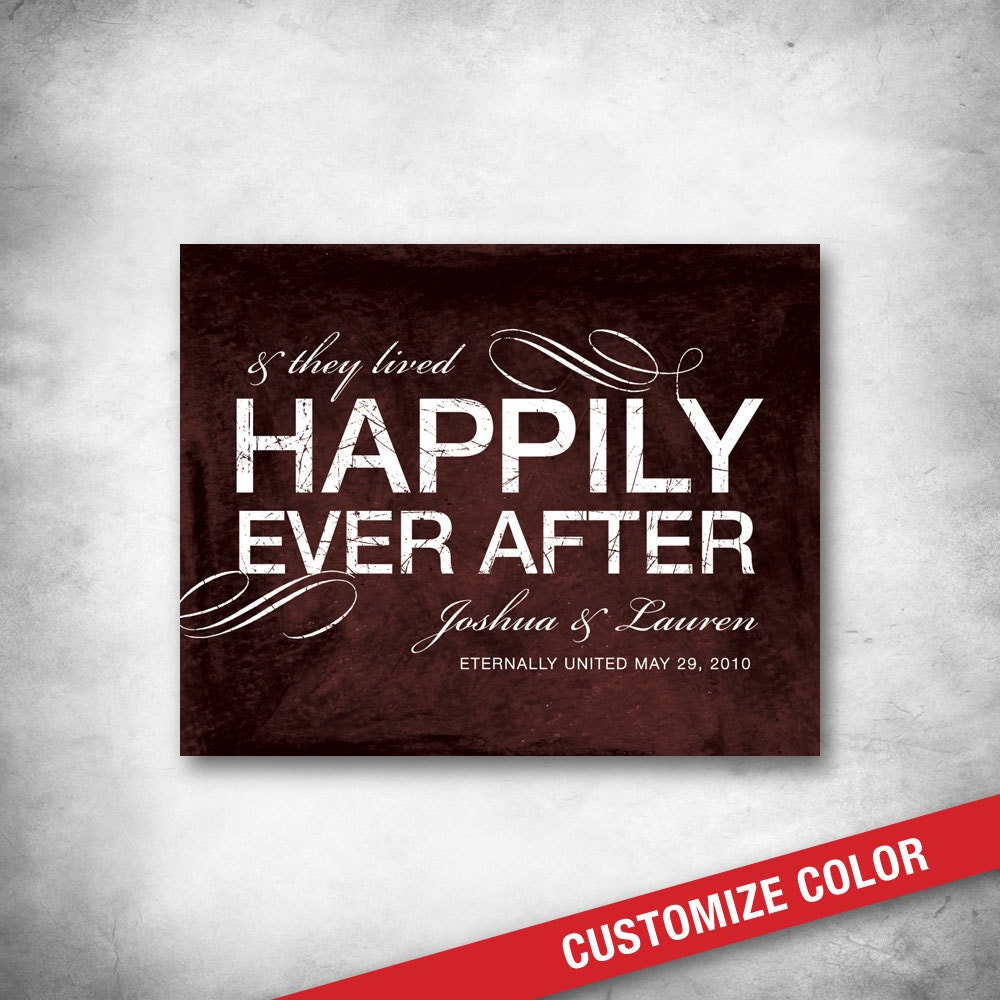 Personalized Wedding Anniversary Art. CUSTOM COLOR. Subway Art. Happily Ever After. Love Quote Poem. Typography. 16x20 Fine Art Print