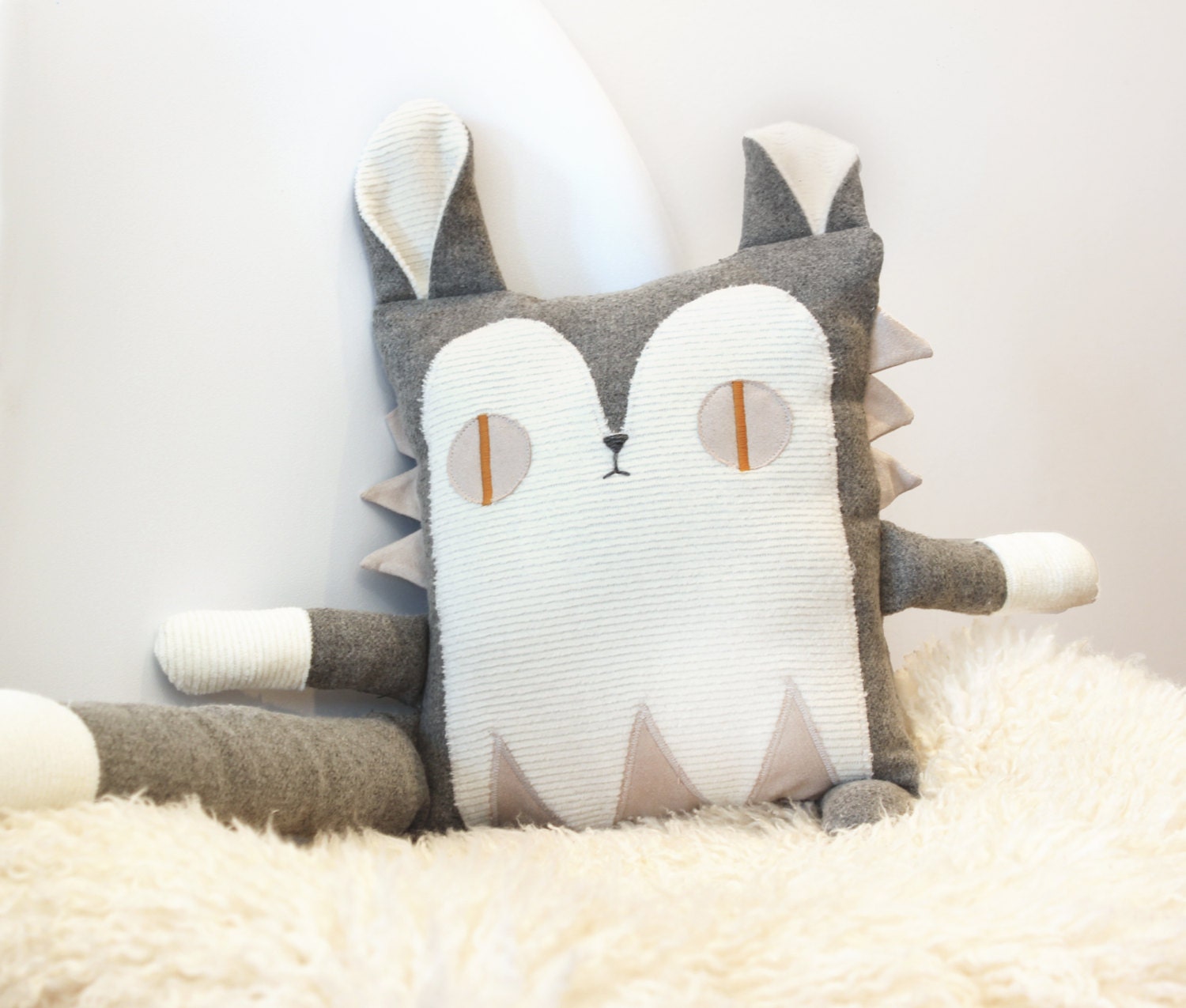 Cushion - Cat Plush - Eco-Friendly - Upcycled Fabric - Decorative Throw Pillow - Handmade