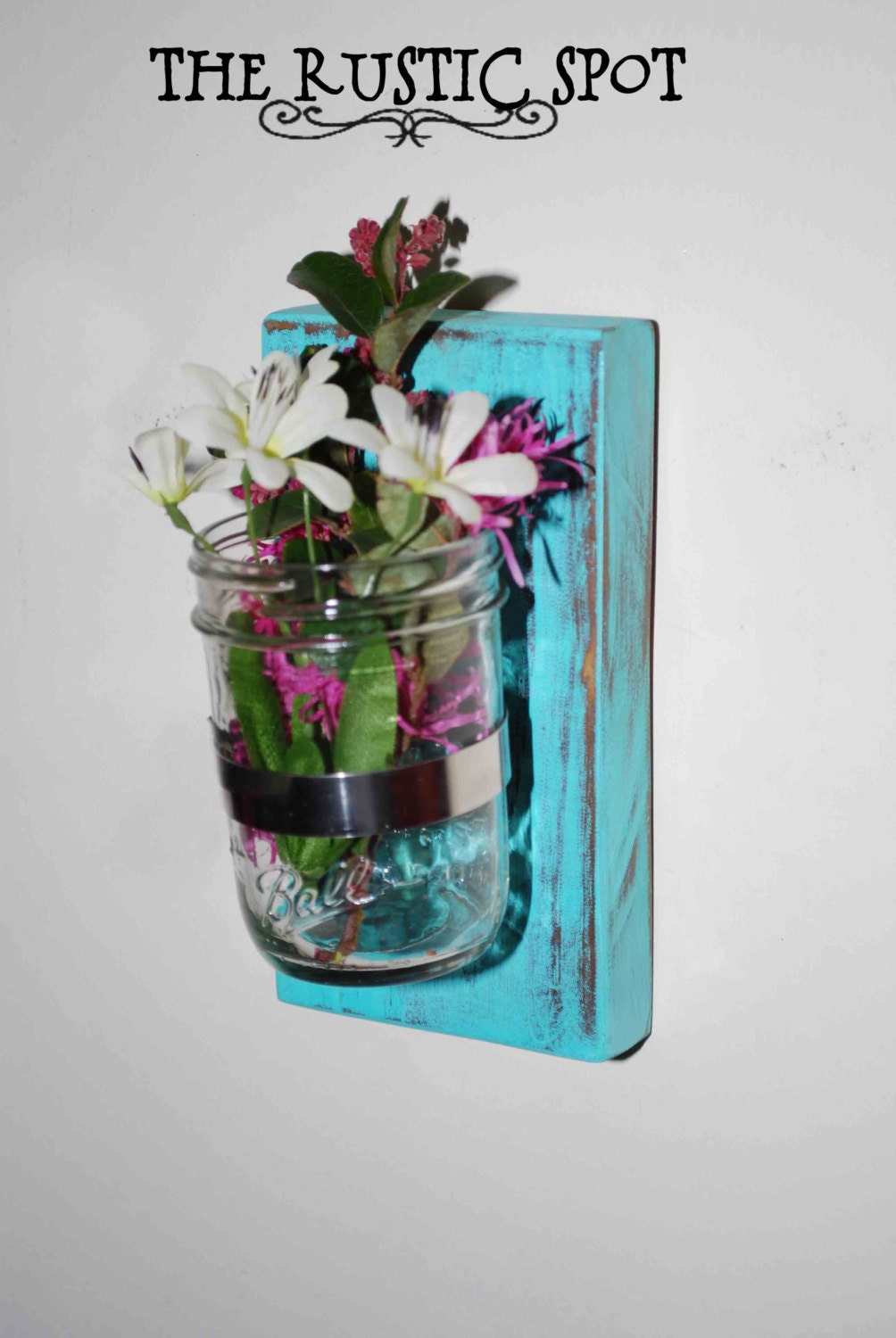wood sconce mason jar wall vase french country decor shabby chic Hawaii blue