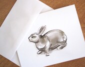 Rabbit Drawing Blank Notecards Stationery, Ink Wash Bunny Illustration, 3-pk