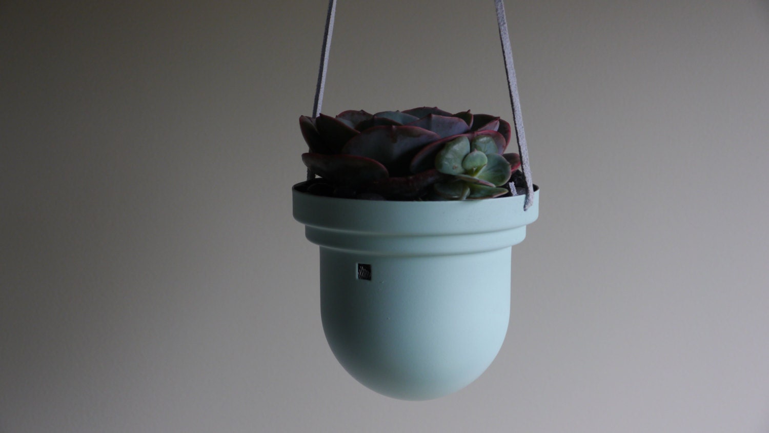 Robin's Egg Blue Clochette hanging metal succulent planter