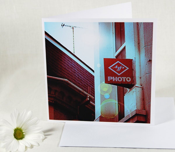 Card SALE 50% off, photo art note/ greeting card, 6" square folded, no7 vintage afa photo sign for any occasion original art mini print