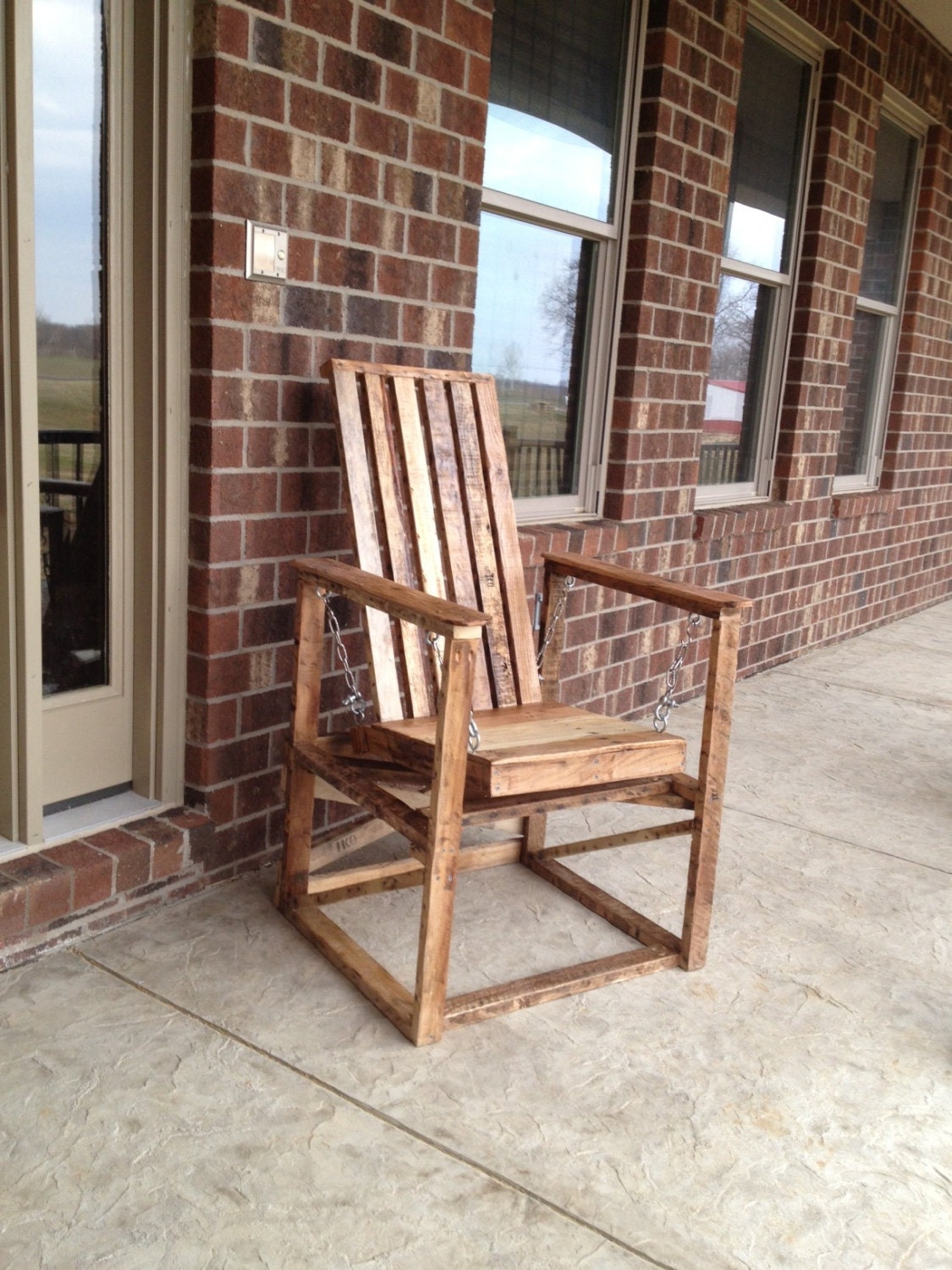 Handmade Reclaimed Pallet Wood Adjustable Chain-Linked Gliding Chair
