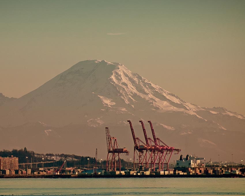 THE NATURE COLLECTION, photography, Mt. Rainier, sunset, Seattle, pink, blue, glow, harbor, orange, mountain, Seattle, Puget Sound