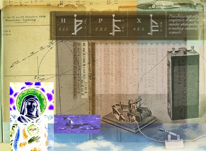 Collage, mixed media art, digital print, hand colored, abstract 16 x 12 -  Morse Code