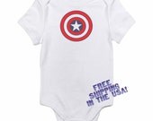 Captain America Shield Superhero Marvel Comics Sheldon Cooper Big Bang Theory Inspired Funny Baby Onesie 0-3m, 3-6m, 6-9m, 12m or 18m