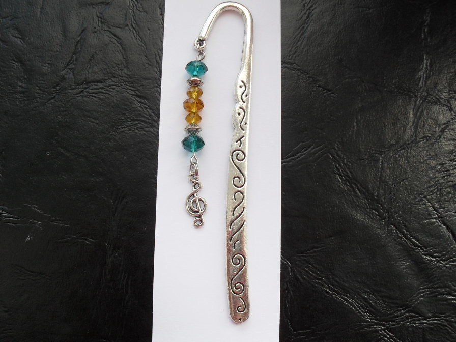 Music Note Metal Bookmark, Treble Clef Charm Bookmark, Musician Beaded Book Jewelry