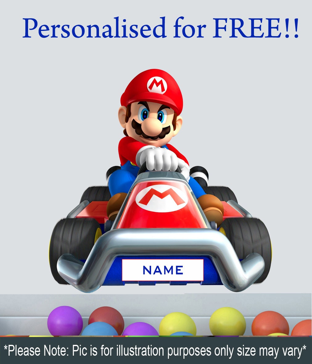 Large Personalised Nintendo Super Mario Kart Wall Sticker Art Vinyl Mural Full Colour 700mm x 700mm Custom Sizes Available