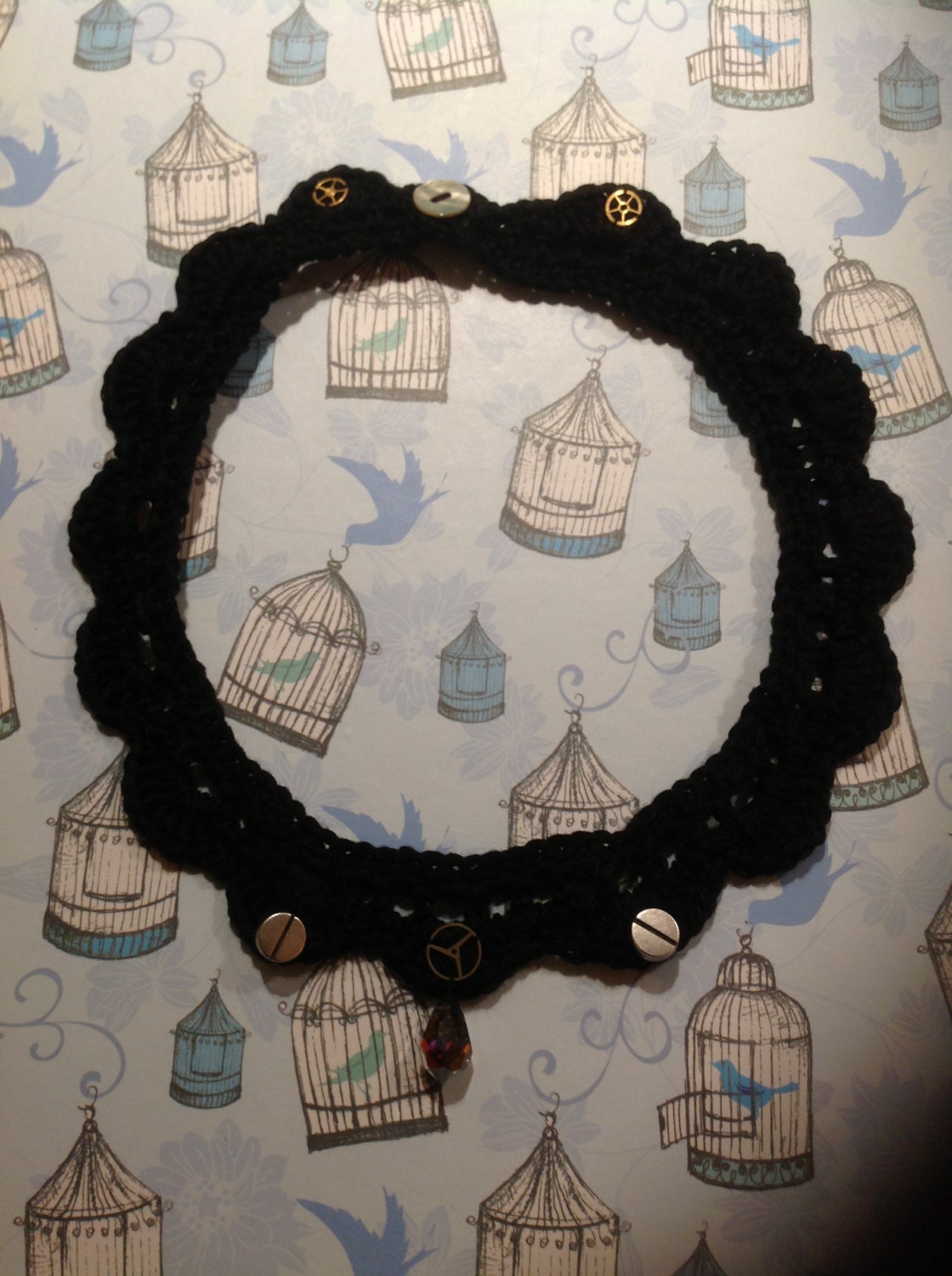 Crochet steampunk cotton collar necklace
