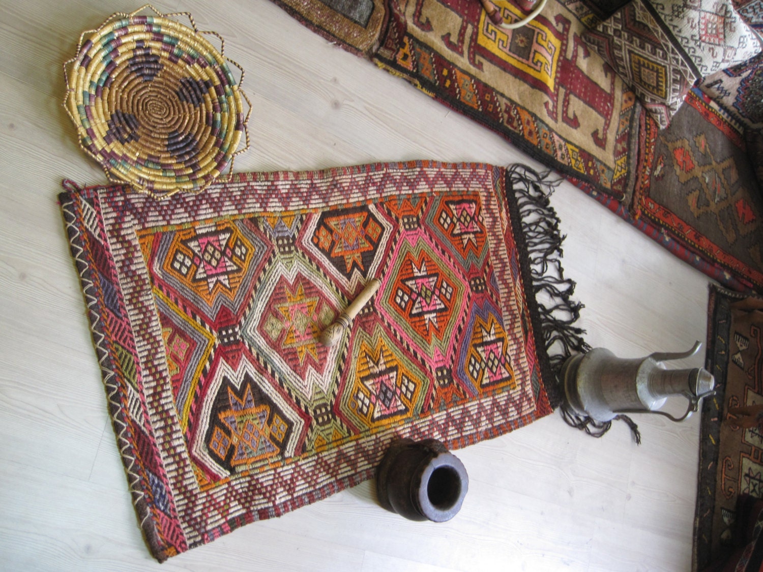 Turkish Nomadic Yoruk Vintage Wool Kilim Kelim ( Please look our ORIENTHOME CORNER) You'll love it.For M M