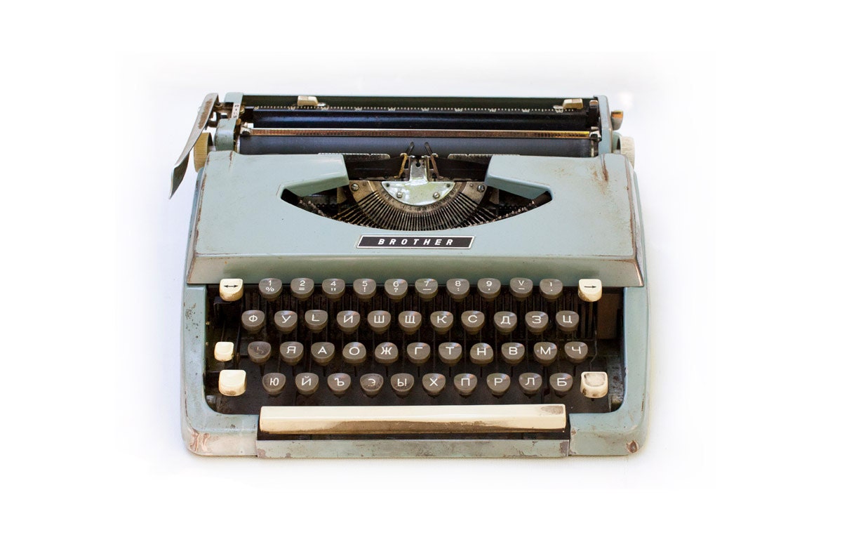 Vintage Brother Portable Typewriter Cyrillic Alphabet, Rare gift for him, Japan, Vintage Collectibles, Aqua, Blue, Teal, Mint, ohtteam - RaffaelloVintage