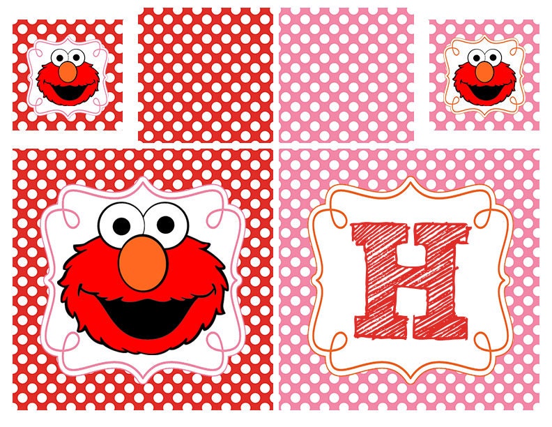 ADD ON age and name to pink/red/orange Elmo Party BANNER