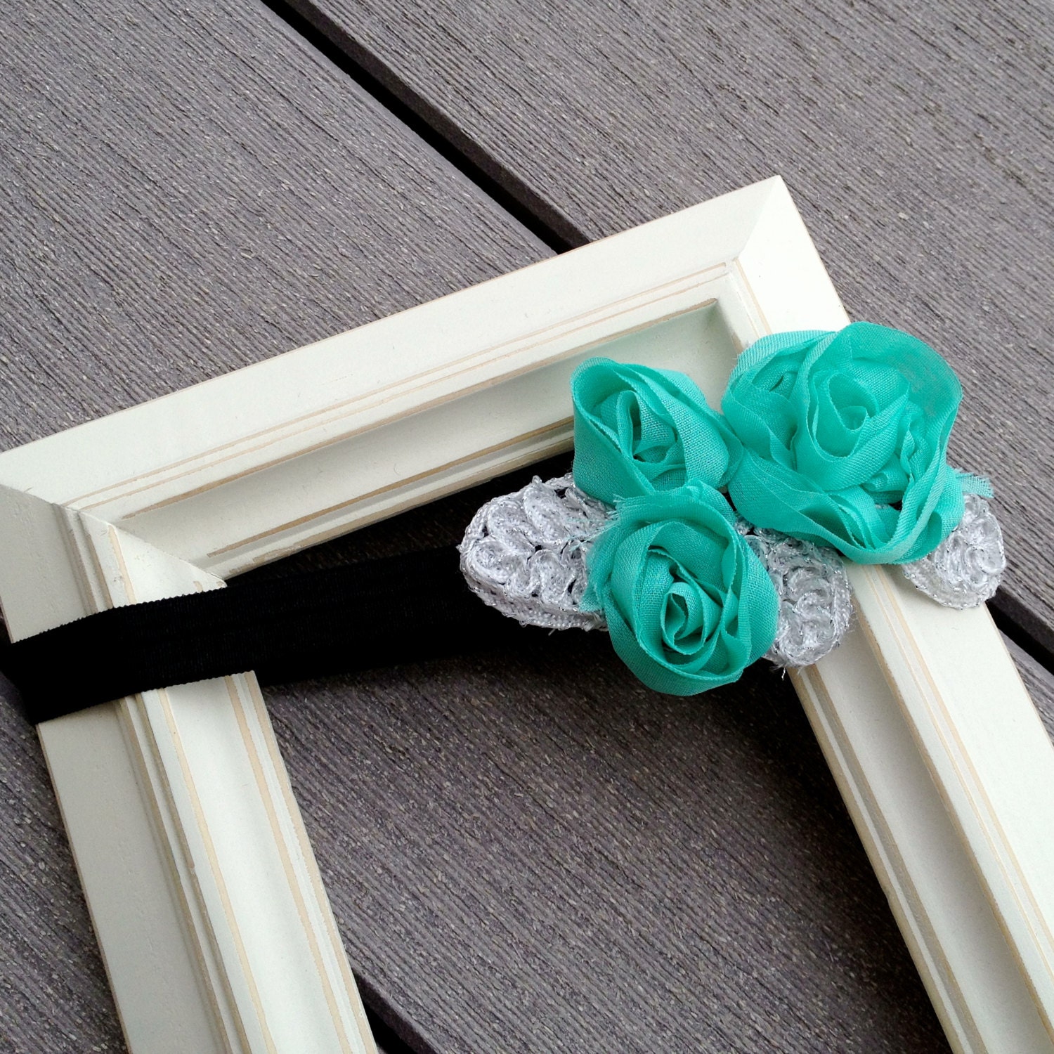 Teal Aqua Rose Cluster Headband, Baby Headband, Shabby Chic Headband, Black or White Elastic Headband, Toddler Headband, Photo Prop, Vintage