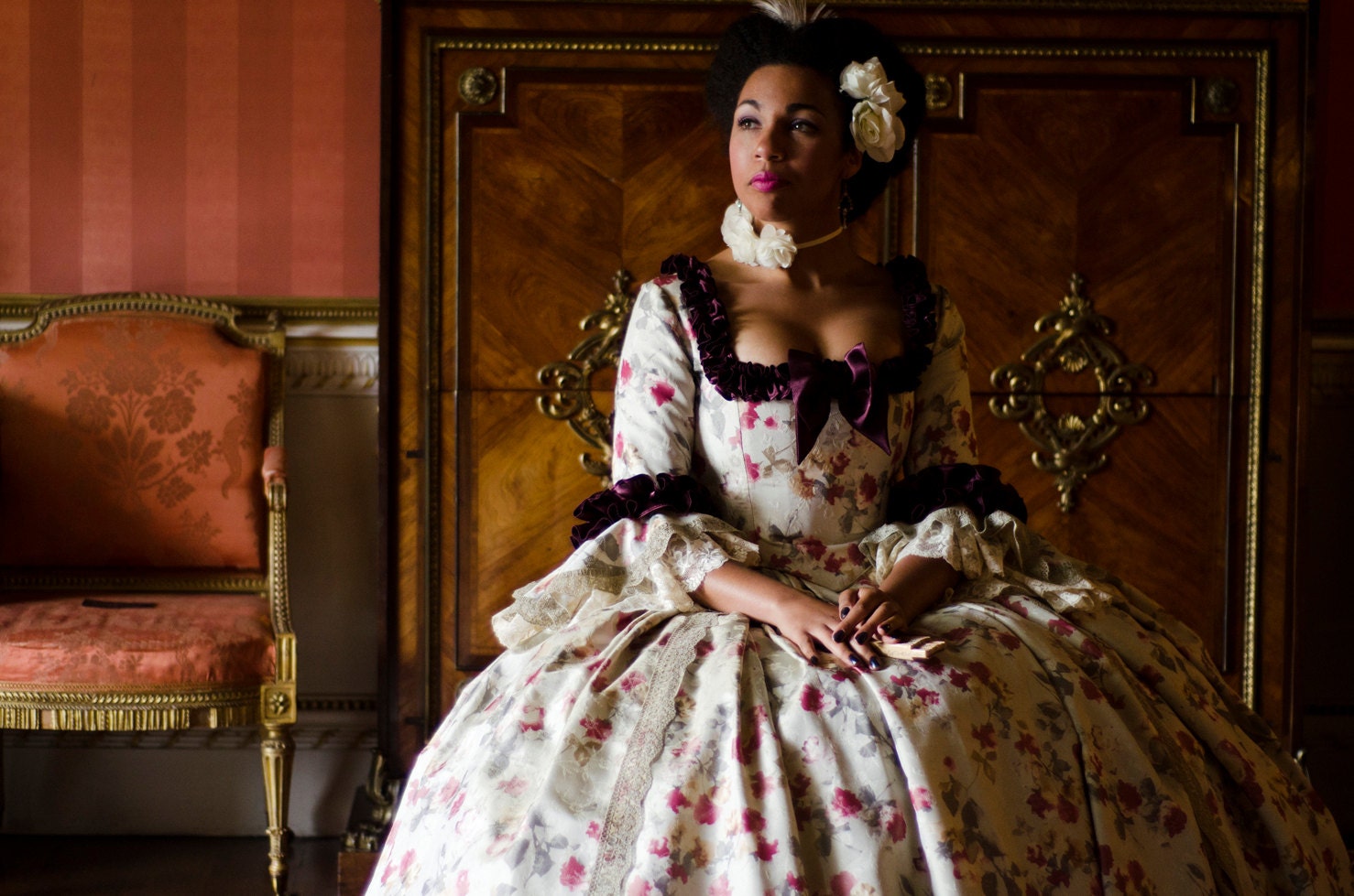Georgian Colonial 18c Marie Antoinette Day Gown. FULLY CORSETED