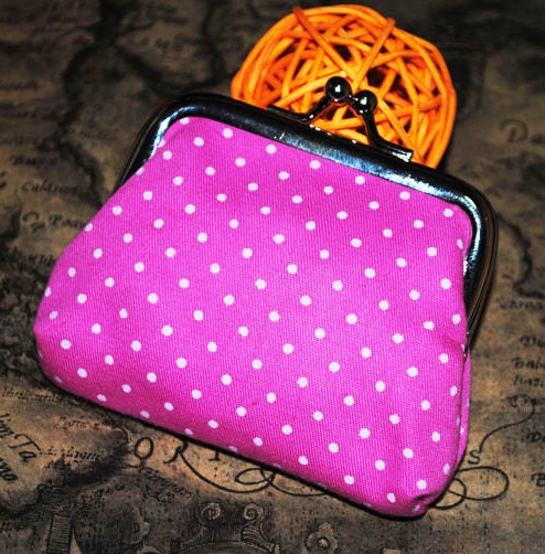 Polka Dot  Women girls' coin Wallet Clutch Change Purse key/coins bag small Handbag Pouch dark pink