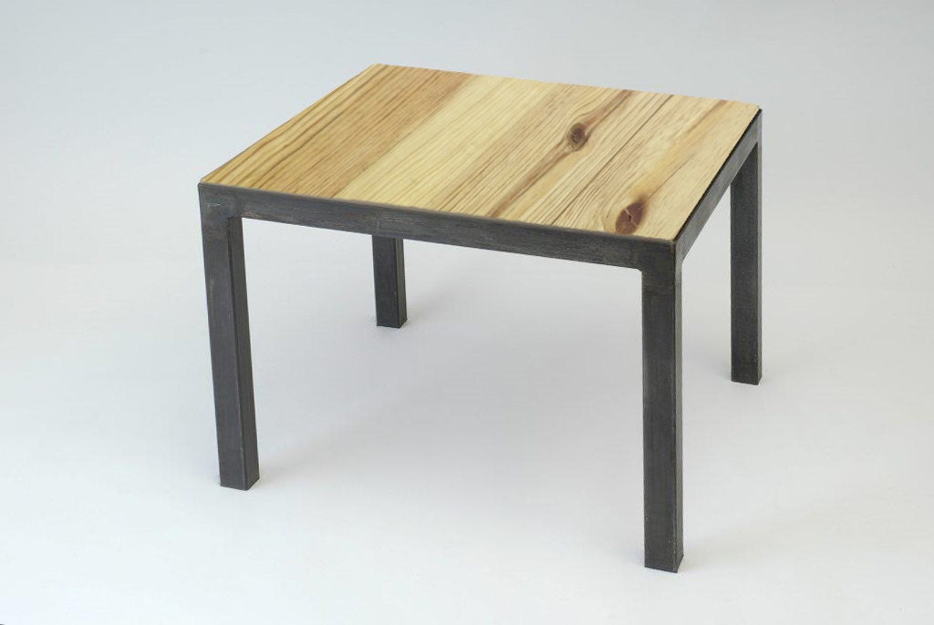 Square Steel Base Coffee Table with Reclaimed Wood Top