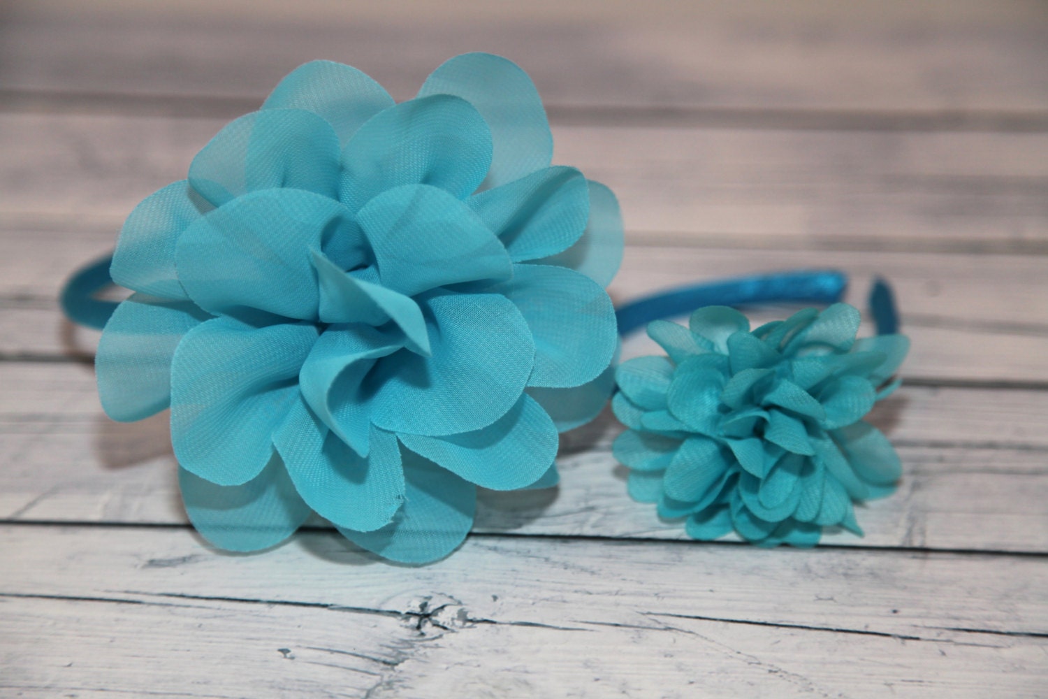 Doll and Me Headband Set, Turquoise Headband, Doll Headband, Chiffon Flower Headband