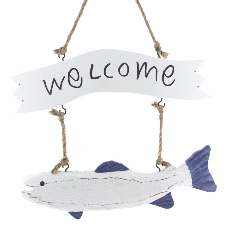 Handmade Home Decor Marine Style,Nautical/Mediterranean Wood Door/Garden FISH WELCOME Sign