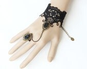 gothic jewelry Bracelets & Bangles black lace black crystal metal chains with ring fashion charm bracelet girls accessories