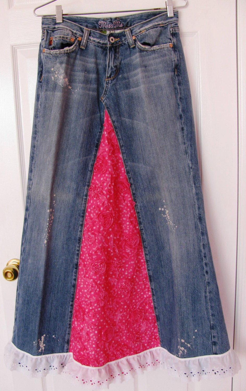 Miss Me Embellished Jeans Up-cycled to Boho Skirt