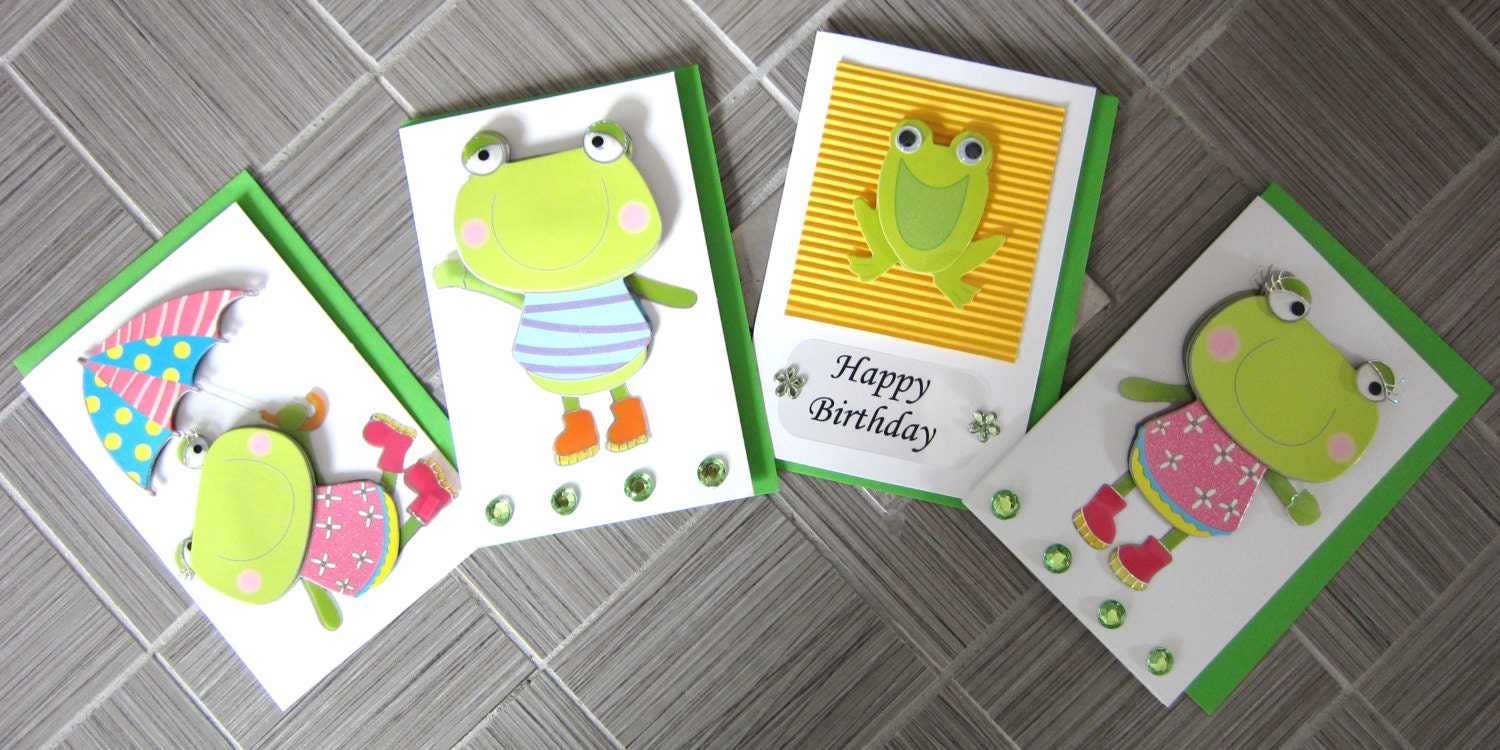 Handmade Frog Greeting Card Gift Set Embellished Glitter 3d by LollyPops Designs, Thank you, Birthday, Holiday, Children, Kids, Zoo (39)
