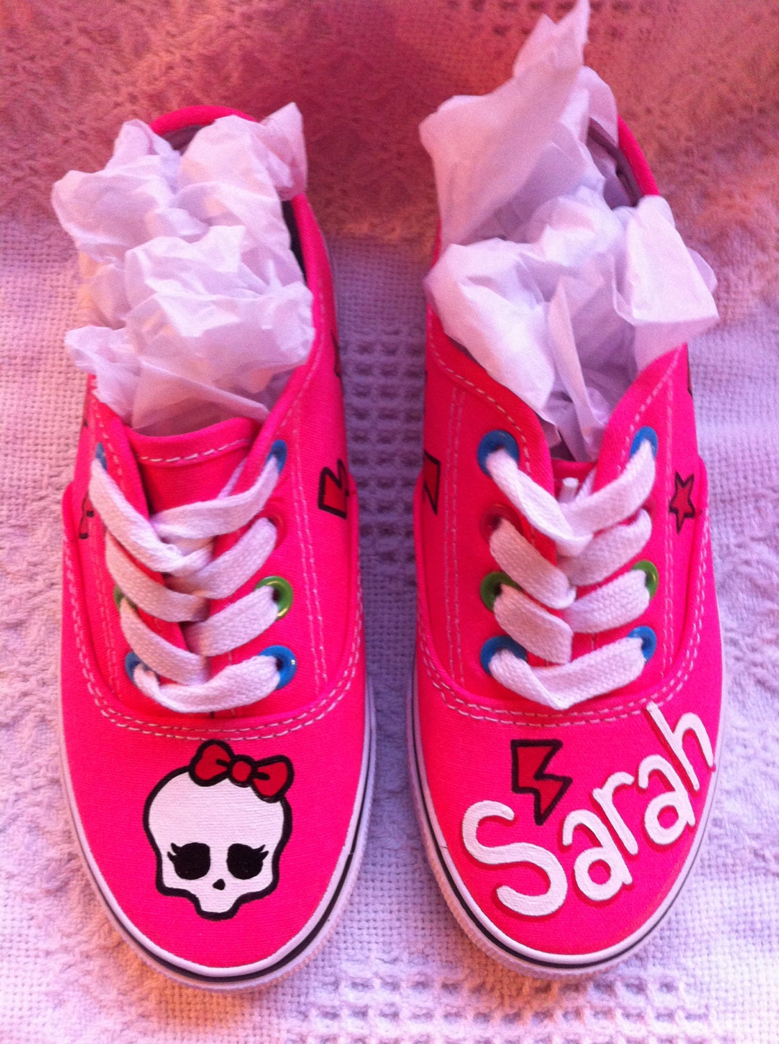 Girls custom hand painted Monster High pink canvas tennis shoes. Personalized.