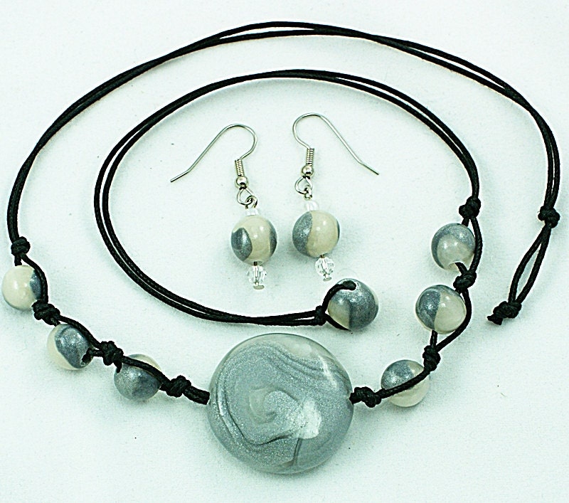 Necklace Minimalist Silver Grey Choker Polymer Clay Necklace