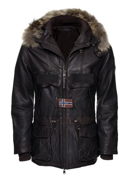 Hand made Men's Luxury Parka Hooded Leather Jacket, Custom made hooded leather jacket