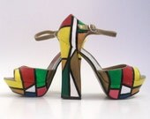 SOLD - Custom made - Hand painted platform sandals "Street Shape"