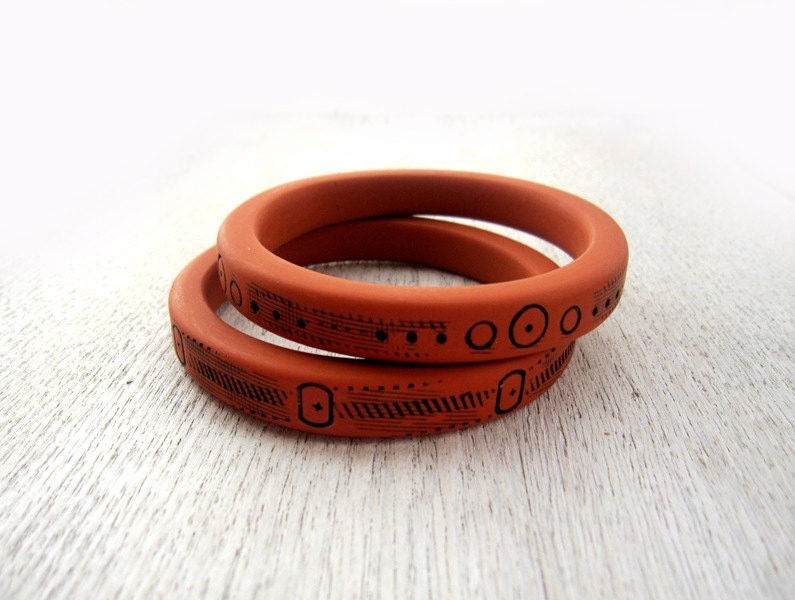 Stack bracelet - ethnic jewelry - ethnic bracelet - terracotta bracelet - TWO thin bracelets