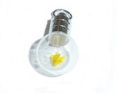 Miniature Yellow Origami Crane Pendant - Round Glass Vial