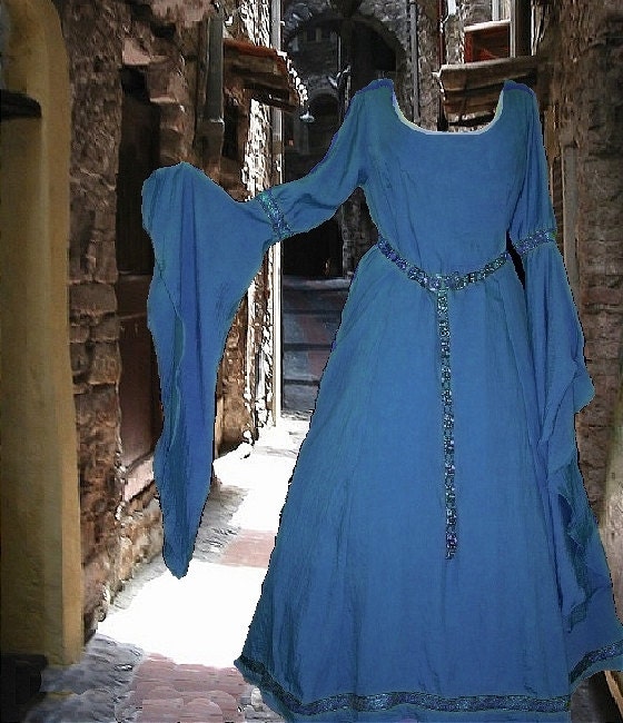 Costume Gown Medieval Renaissance Fantasy SCA Garb Cadet Blue Cotton LOTR L XL