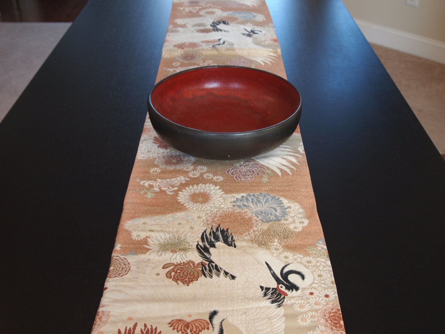 Table Runner, Wall Hanging made from Japanese Embroidered Kimono Silk Obi, 12" x 50" (30.5cm x 127cm)