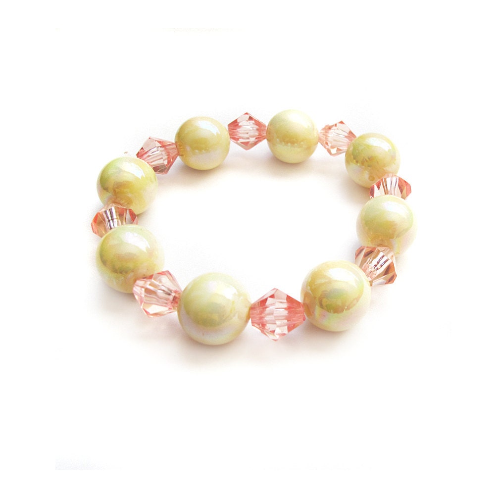 Stacking Stretch Bangle, handmade bracelet, pearl beads,pink beads, wedding, summer fashion, summer jewelry