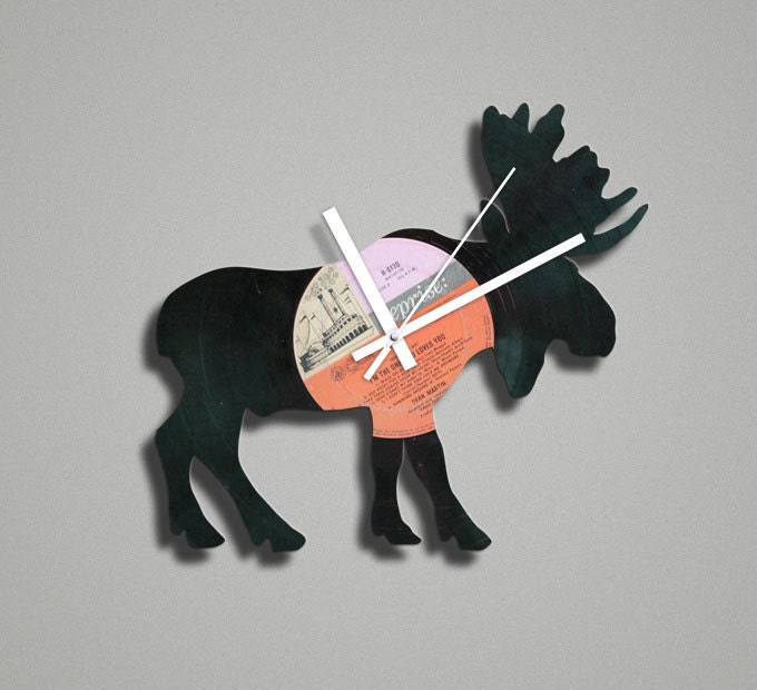Handmade Recycled Retro Record Clock - Moose