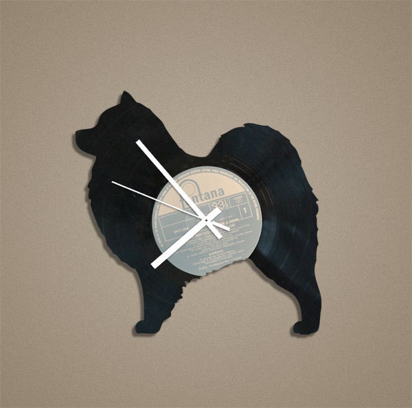Handmade Recycled Retro Record Clock - Samoyed