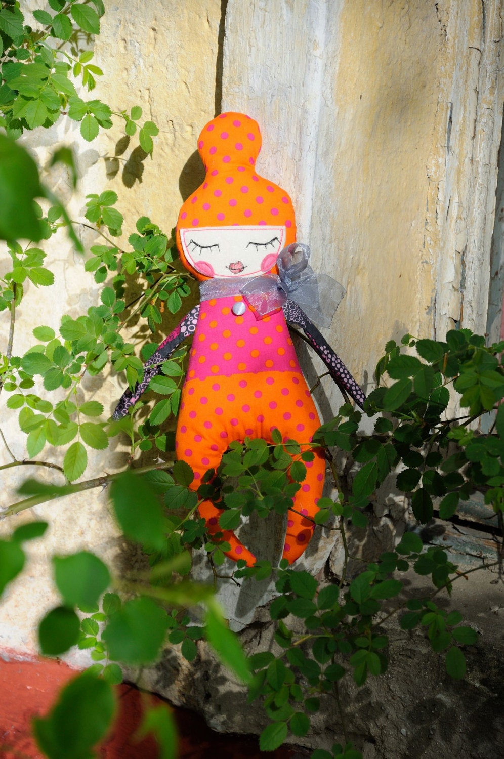Zazie softie art doll, rag doll - plush toy, handmade, polka dots Doll Children's and addult'sToys,polka dots Doll of a Friend    , unique,h