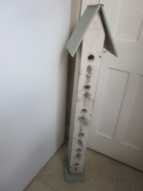 Vintage Shabby Chic Cottage Chic Cream and Green Bird House Home Decor Garden Decor