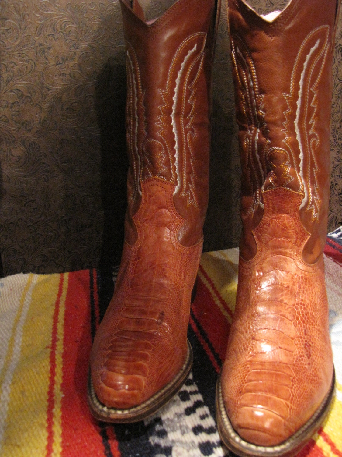 BIRTHDAY SALE REDUCED Rare Vintage Custom Handmade, Ostrich Leg Boots, Womens Size 8.5m, Irish Red Ale.