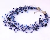 Dark Blue Necklace. Beadwork. Multistrand Necklace.