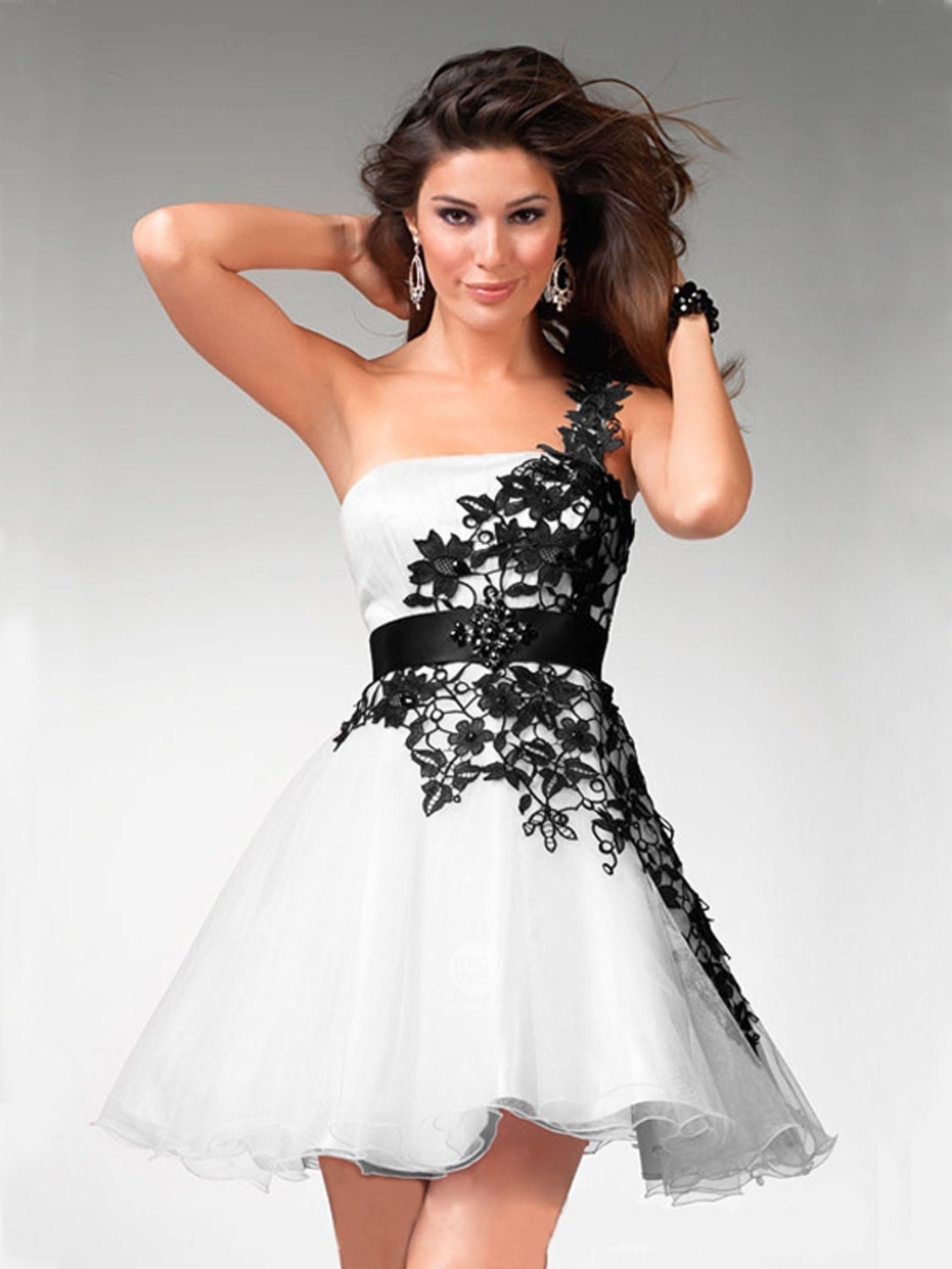 White and black lace short mini dress,hot sex mini prom dress, ball gown dress, cocktail/evening dress - Lemonweddingdress
