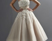 Tea length Short lace wedding dress bridal  wedding gown TUTU  wedding dresses ball gown evening dress