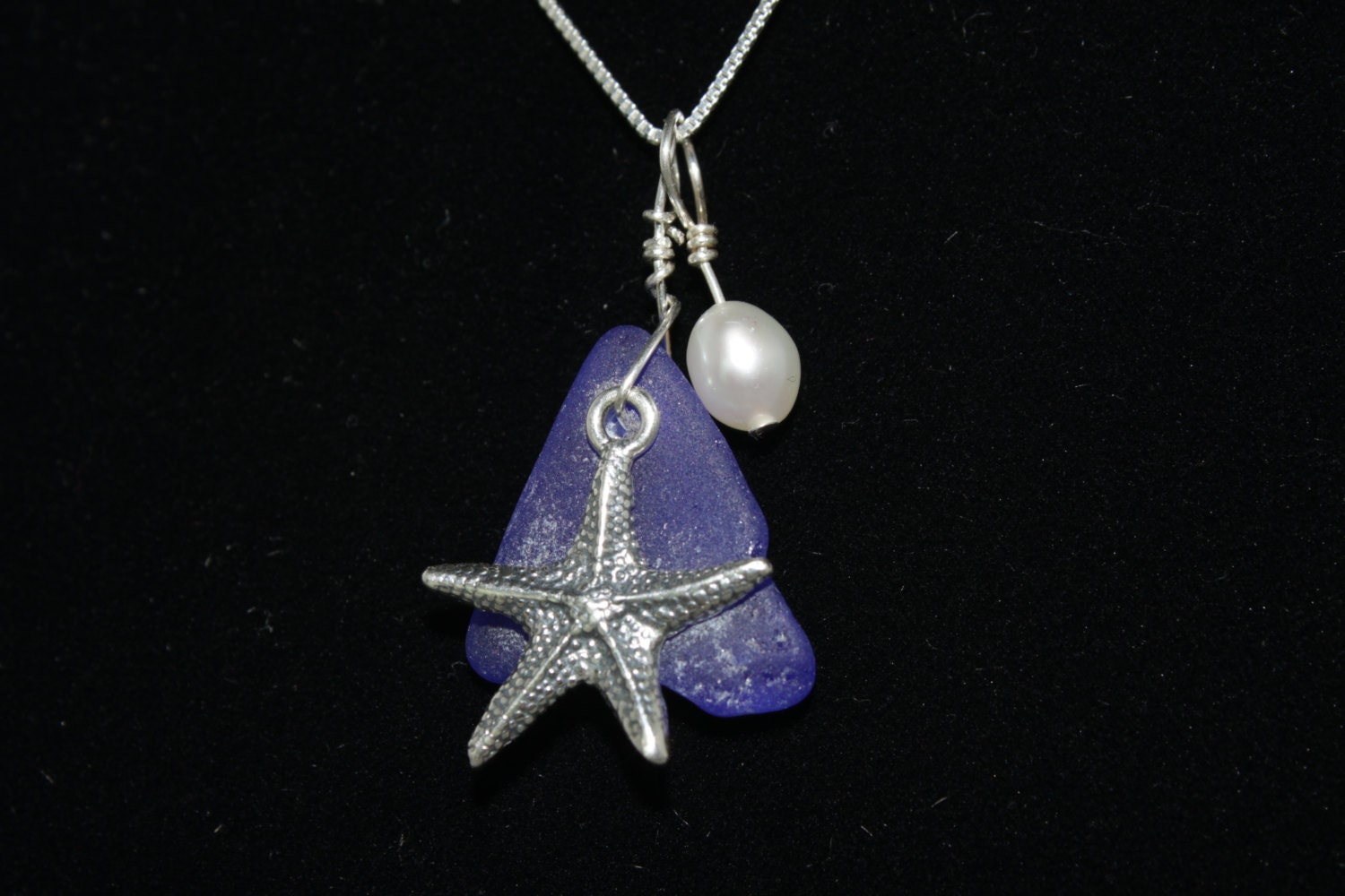 Cornflower Blue Sea Glass Cluster Pendant