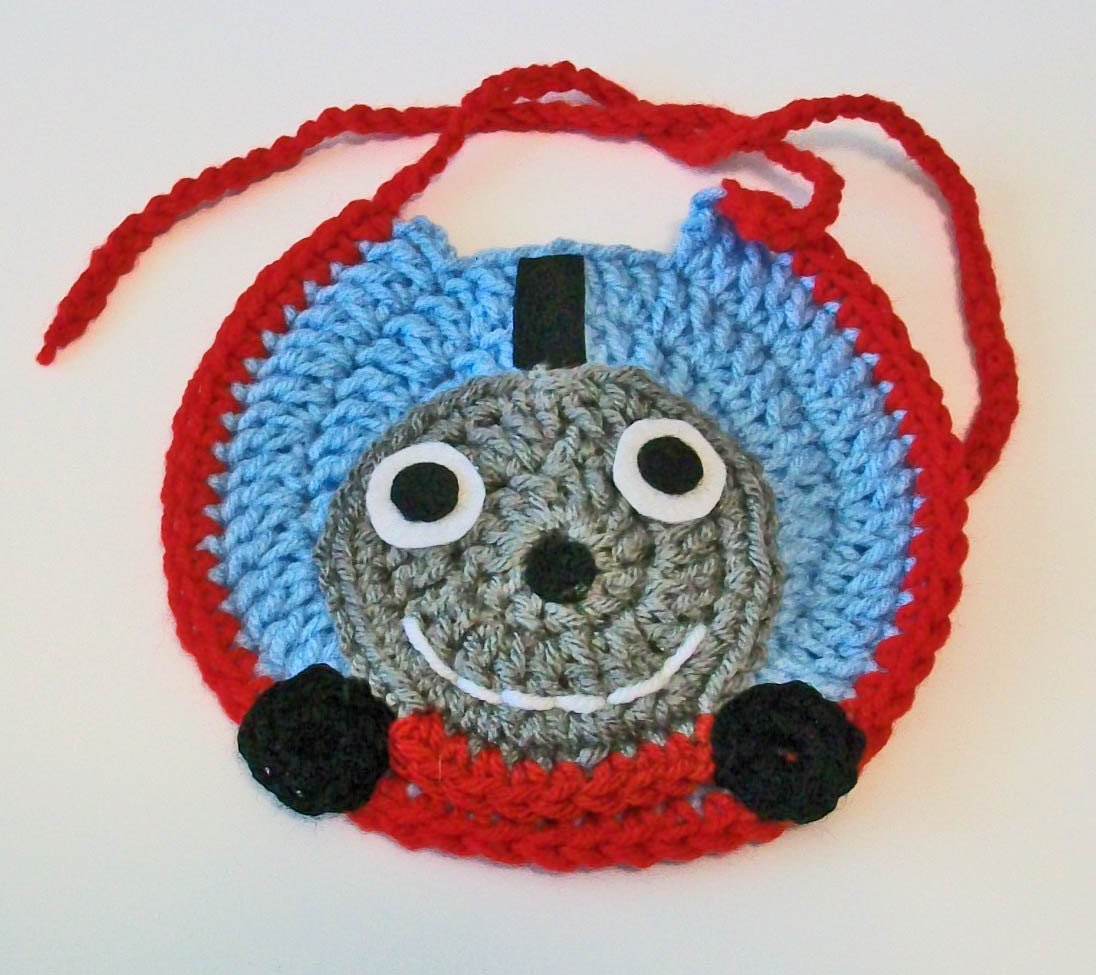 So Cute Hand Crocheted Thomas the Train Inspired Baby Bib Great Photo Prop Matching Hat Also Available