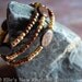 Gold and Bronze Glass Bead Memory Wire Bracelet with Semi Precious Bronzite