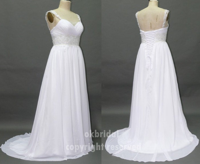 beach chiffon plus size wedding dress, cap sleeve wedding dress, plus size wedding gown,  RW083