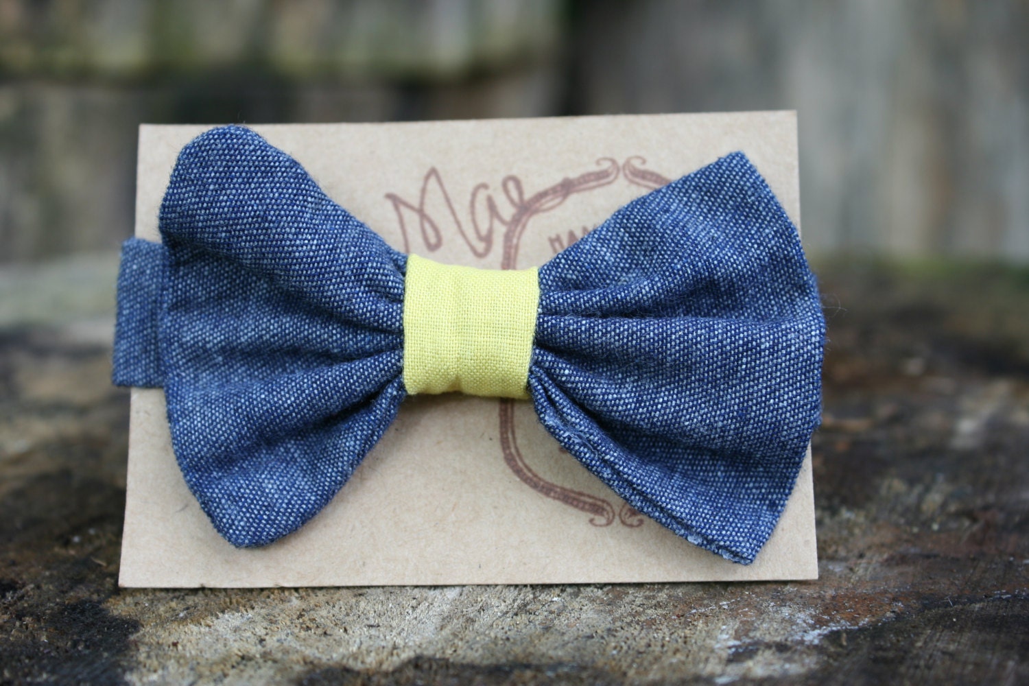 Boys denim and neon yellow bow tie -One size adjustable