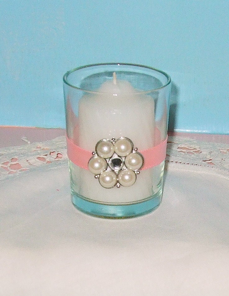 Wedding Decoration / Victorian Wedding Decoration / Garden Wedding Decoration / Votive Candle Holder / Pink and Pearl  / Set of 6