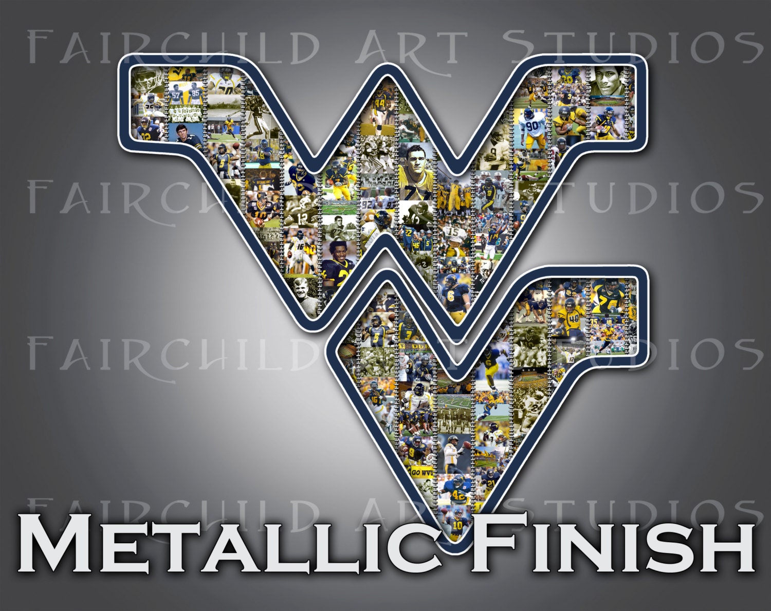 METALLIC 8.5x11 WVU Mountaineers Football Art Print (GRAY)