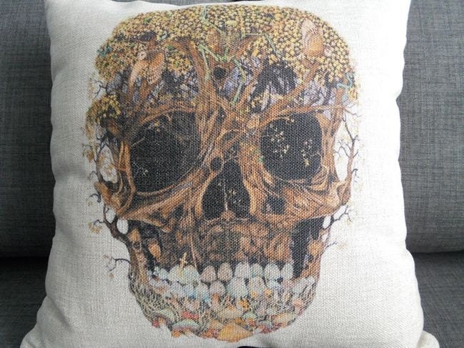 Skull Pillow Linen pillow cover Housewares  Pillow Pillow cover Cushion cover black Home Decor Throw pillow Decorative pillow